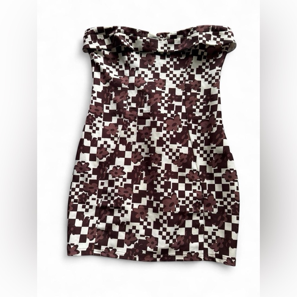 White Fox Boutique brown Floral Checkered Mini Dress